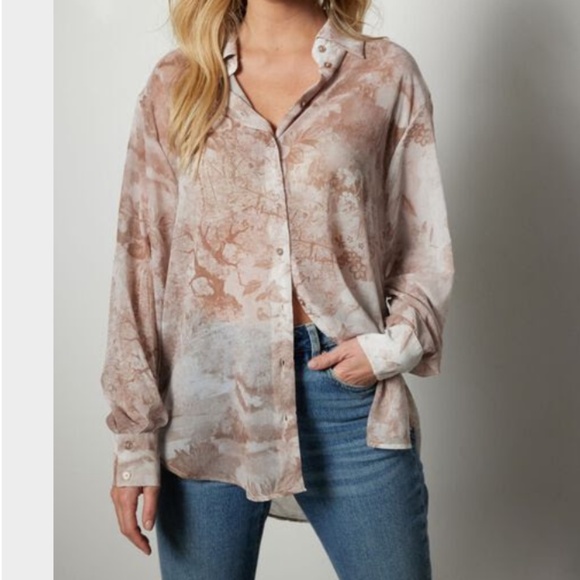 Dynamite Floral Print Collared Chiffon Button Up Shirt (3 for $45) - Picture 3 of 4